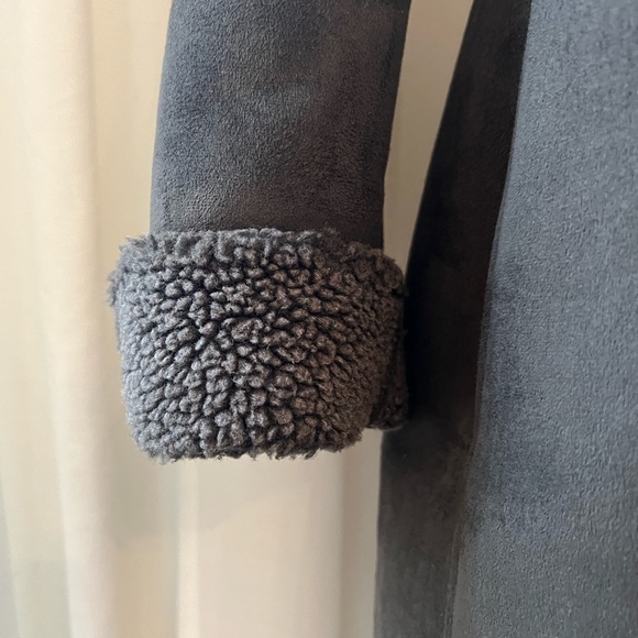 Lands End Womens Coat Jacket Olive Faux Suede Sherpa Lined Size Medium - Picture 7 of 8